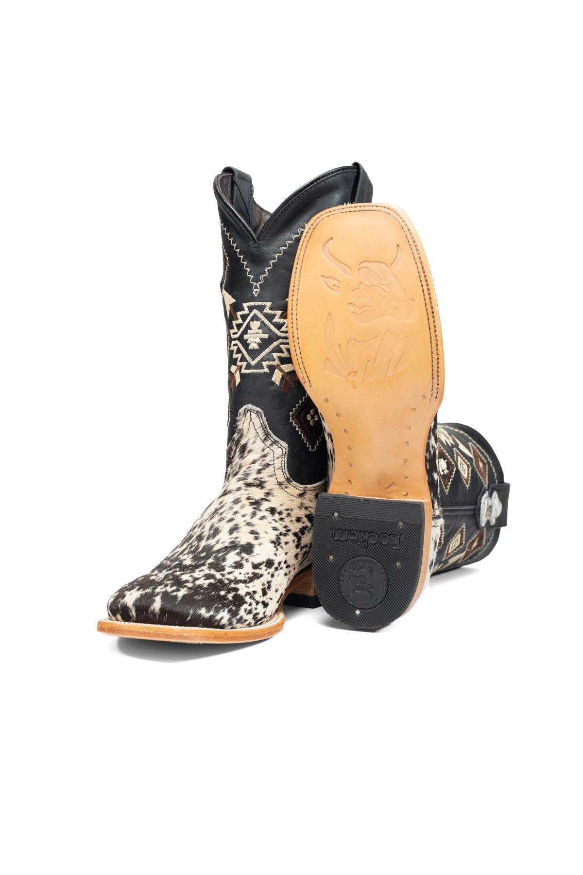 Aztec Cowhide Square Toe Cowboy Boot Size 8.5 Box AE21
