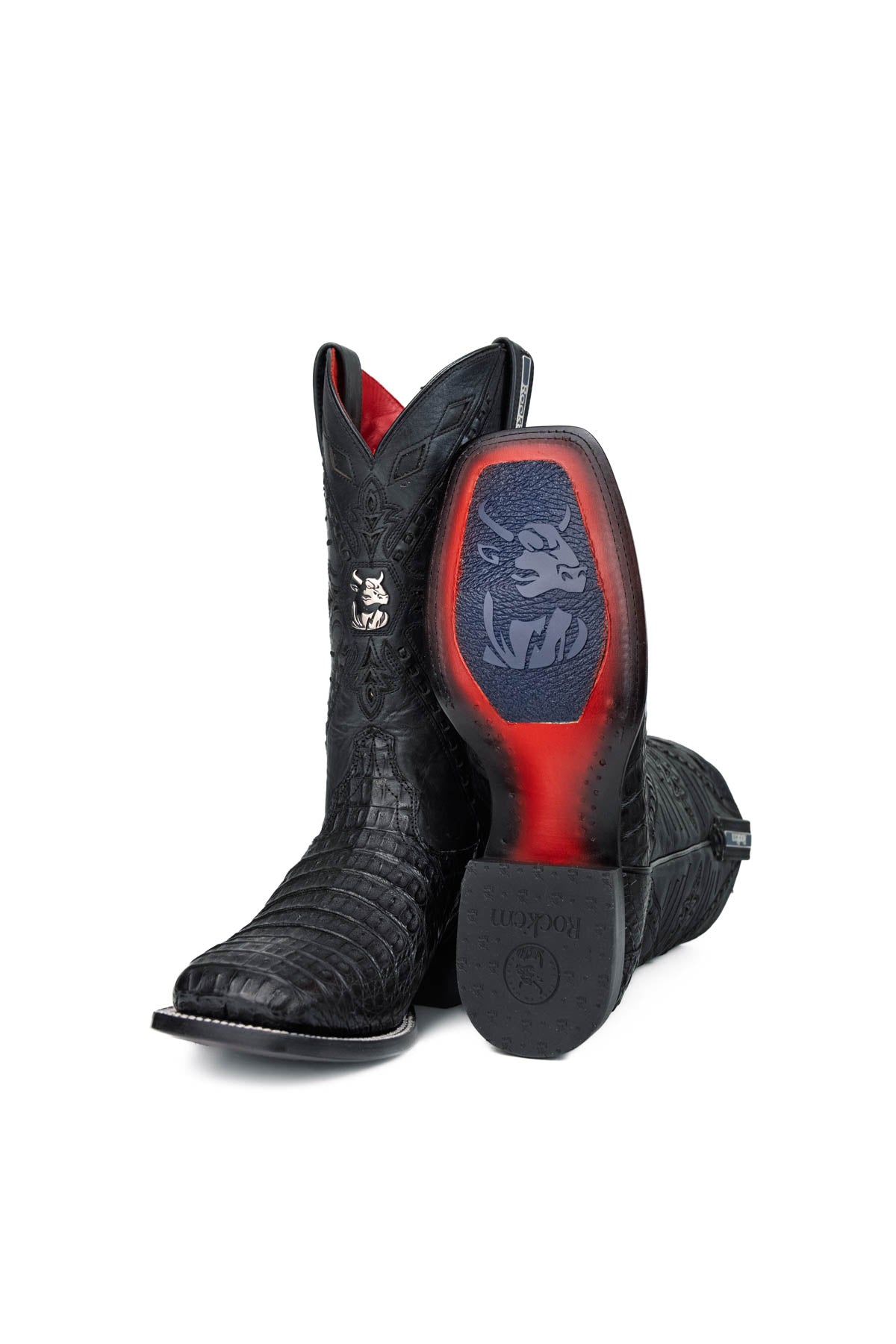 Caiman Hornback Belcrest Red Bottom Square Toe Cowboy Boot
