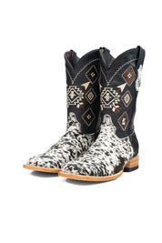Aztec Cowhide Square Toe Cowboy Boot Size 8.5 Box AE22