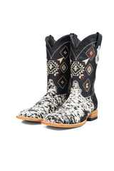 Aztec Cowhide Square Toe Cowboy Boot Size 8.5 Box AE22