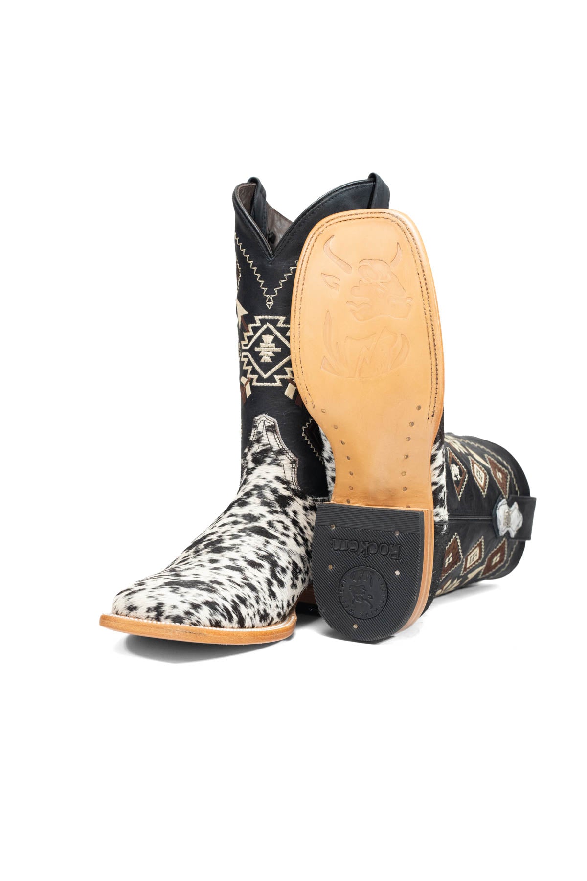 Aztec Cowhide Square Toe Cowboy Boot Size 8.5 Box AE22