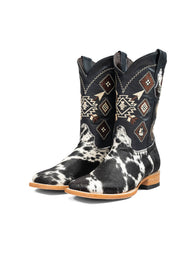 Aztec Cowhide Square Toe Cowboy Boot Size 8.5 Box AE23