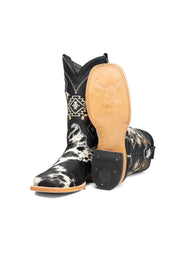 Aztec Cowhide Square Toe Cowboy Boot Size 8.5 Box AE23