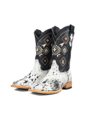 Aztec Cowhide Square Toe Cowboy Boot Size 9 Box AE24