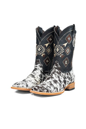 Aztec Cowhide Square Toe Cowboy Boot Size 9 Box AE27