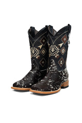 Aztec Cowhide Square Toe Cowboy Boot Size 7 Box AE3