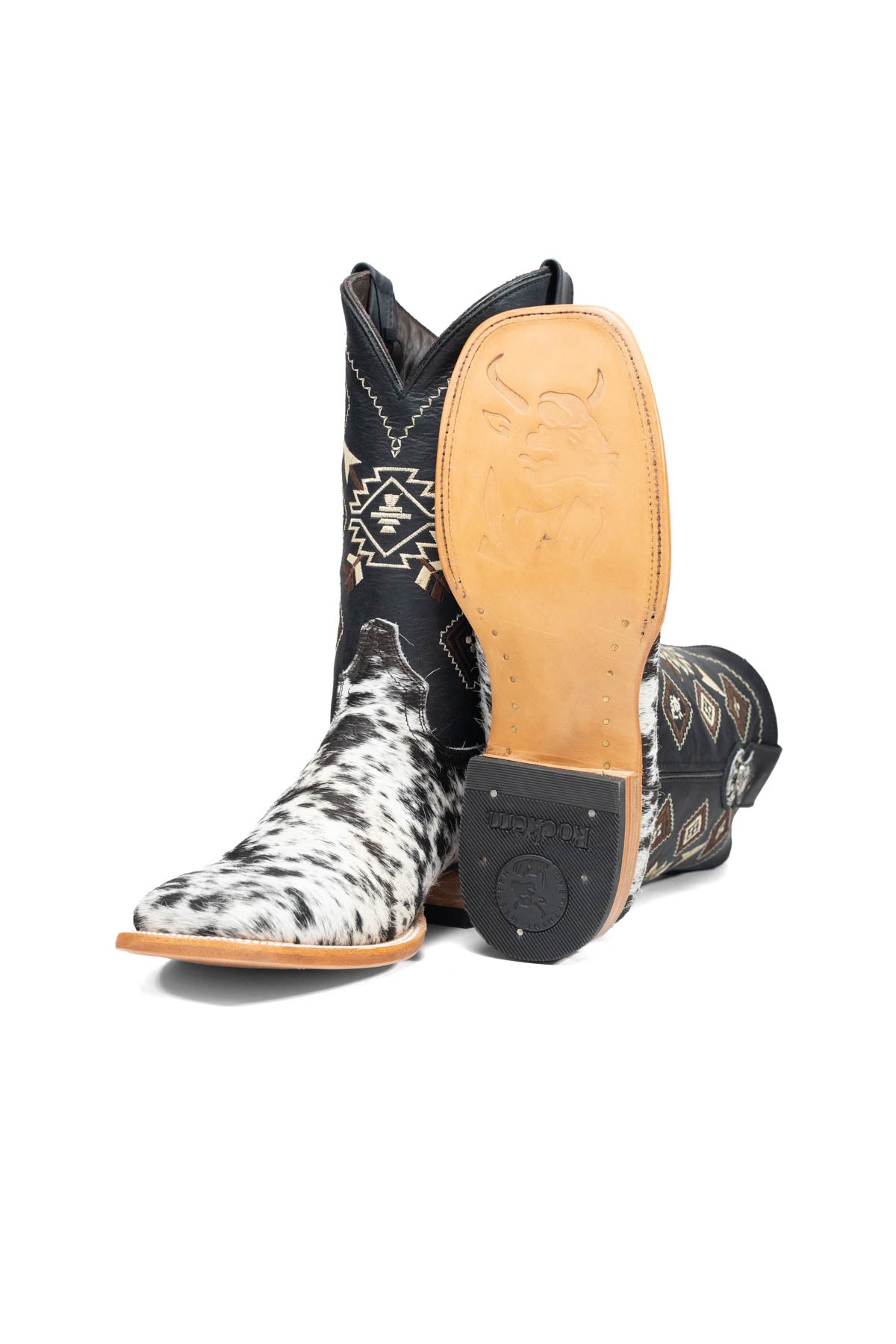 Aztec Cowhide Square Toe Cowboy Boot Size 9 Box AE27