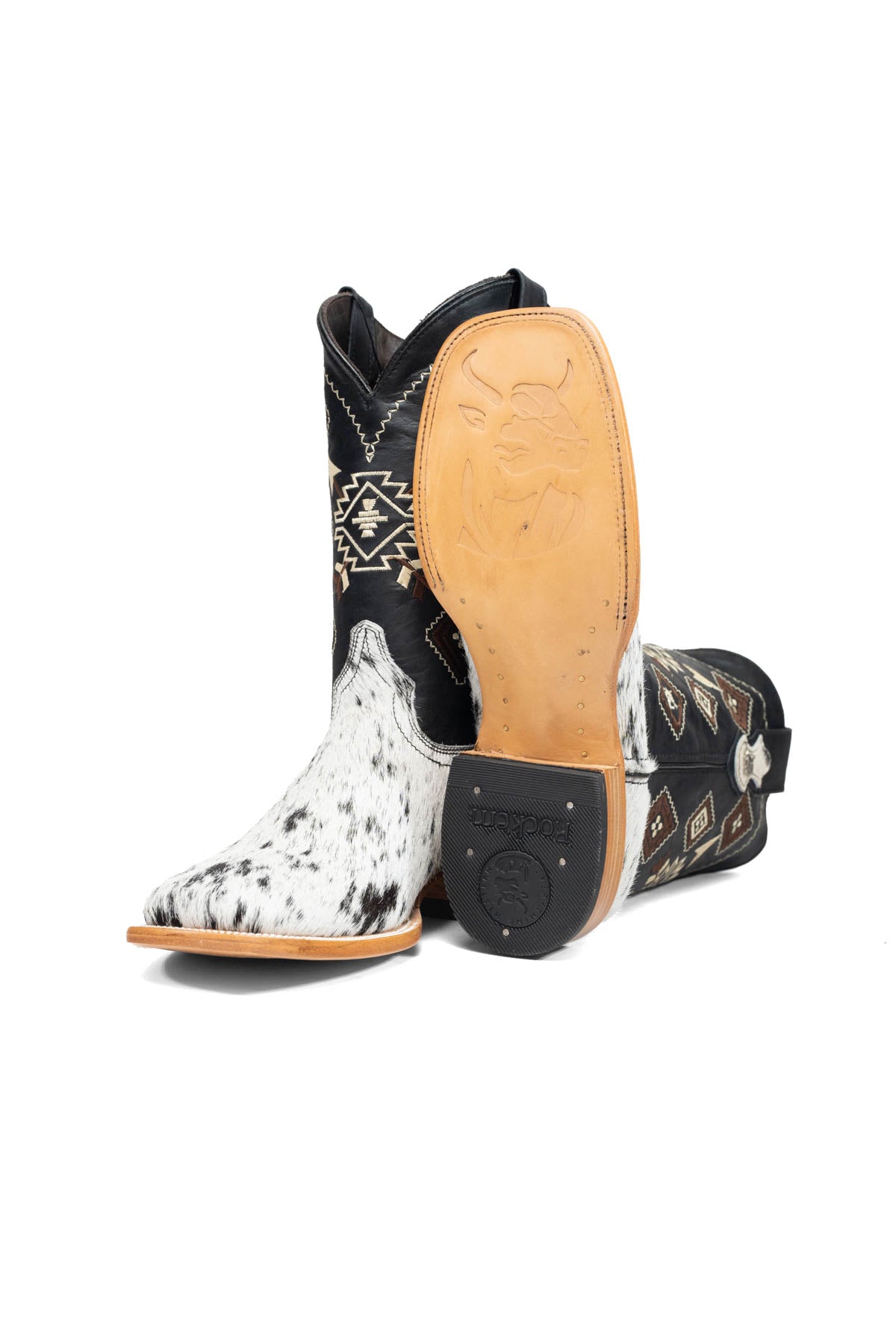 Aztec Cowhide Square Toe Cowboy Boot Size 9 Box AE28