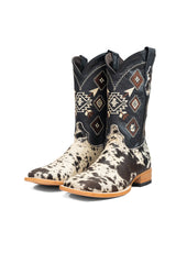 Aztec Cowhide Square Toe Cowboy Boot Size 9 Box AE29