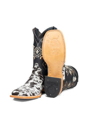 Aztec Cowhide Square Toe Cowboy Boot Size 9.5 Box AE30