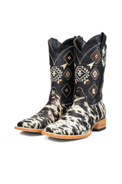 Aztec Cowhide Square Toe Cowboy Boot Size 9.5 Box AE31