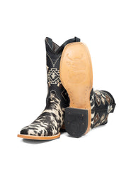 Aztec Cowhide Square Toe Cowboy Boot Size 9.5 Box AE31