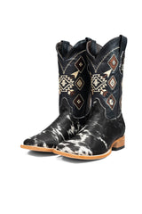 Aztec Cowhide Square Toe Cowboy Boot Size 10 Box AE32