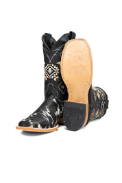 Aztec Cowhide Square Toe Cowboy Boot Size 10 Box AE32