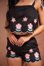 Flower Embroidered Tank Top and Shorts Set JJ