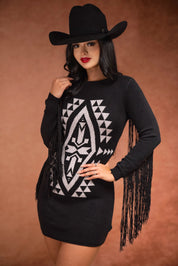 Rock & Roll Aztec Fringe Sweater Dress BWD2R04484 TC