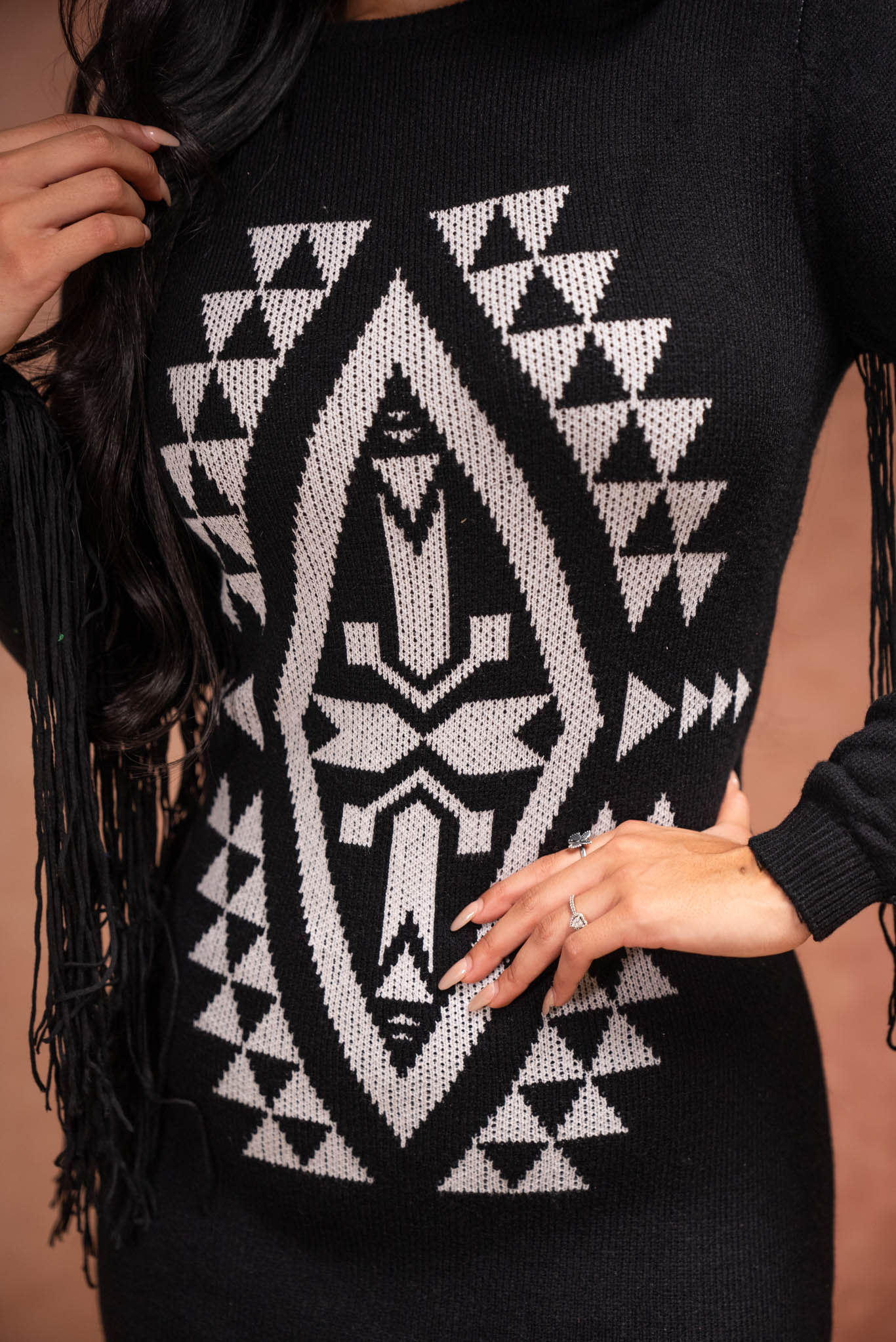 Rock & Roll Aztec Fringe Sweater Dress BWD2R04484 TC