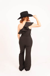 Ruffled One Shoulder Bootcut Jumpsuit