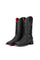 The black Bruce Python Red Bottom  cowboy boots are genuine leather, featuring a square toe, python print vamp, black embroidery shaft, rubber heel, and a red sole. 