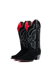 Iris Suede Red Bottom Wide Calf Snip Toe Cowgirl Boot