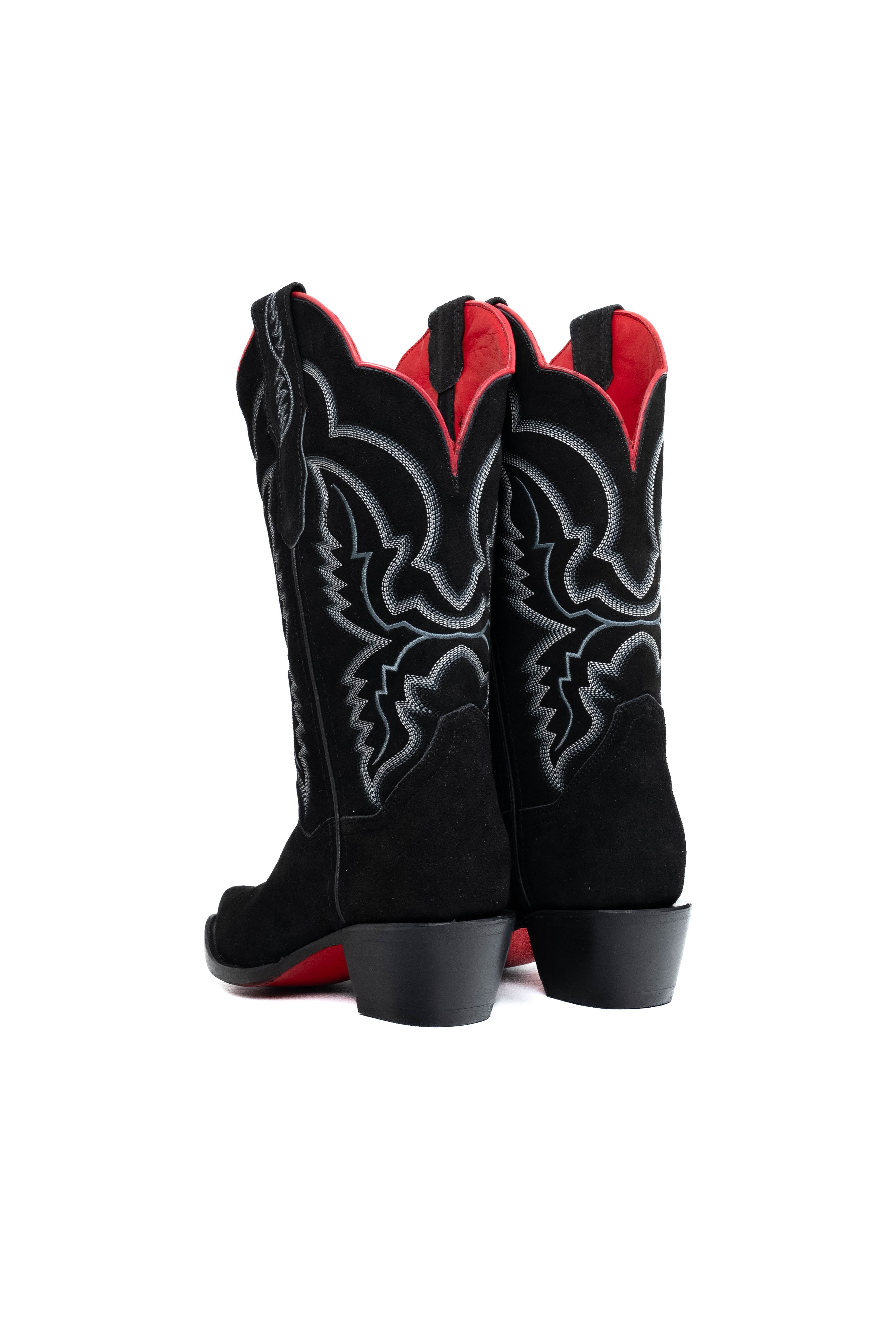 Iris Suede Red Bottom Wide Calf Snip Toe Cowgirl Boot