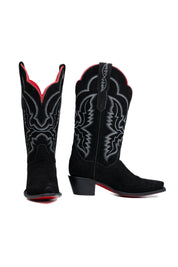 Iris Suede Red Bottom Wide Calf Snip Toe Cowgirl Boot