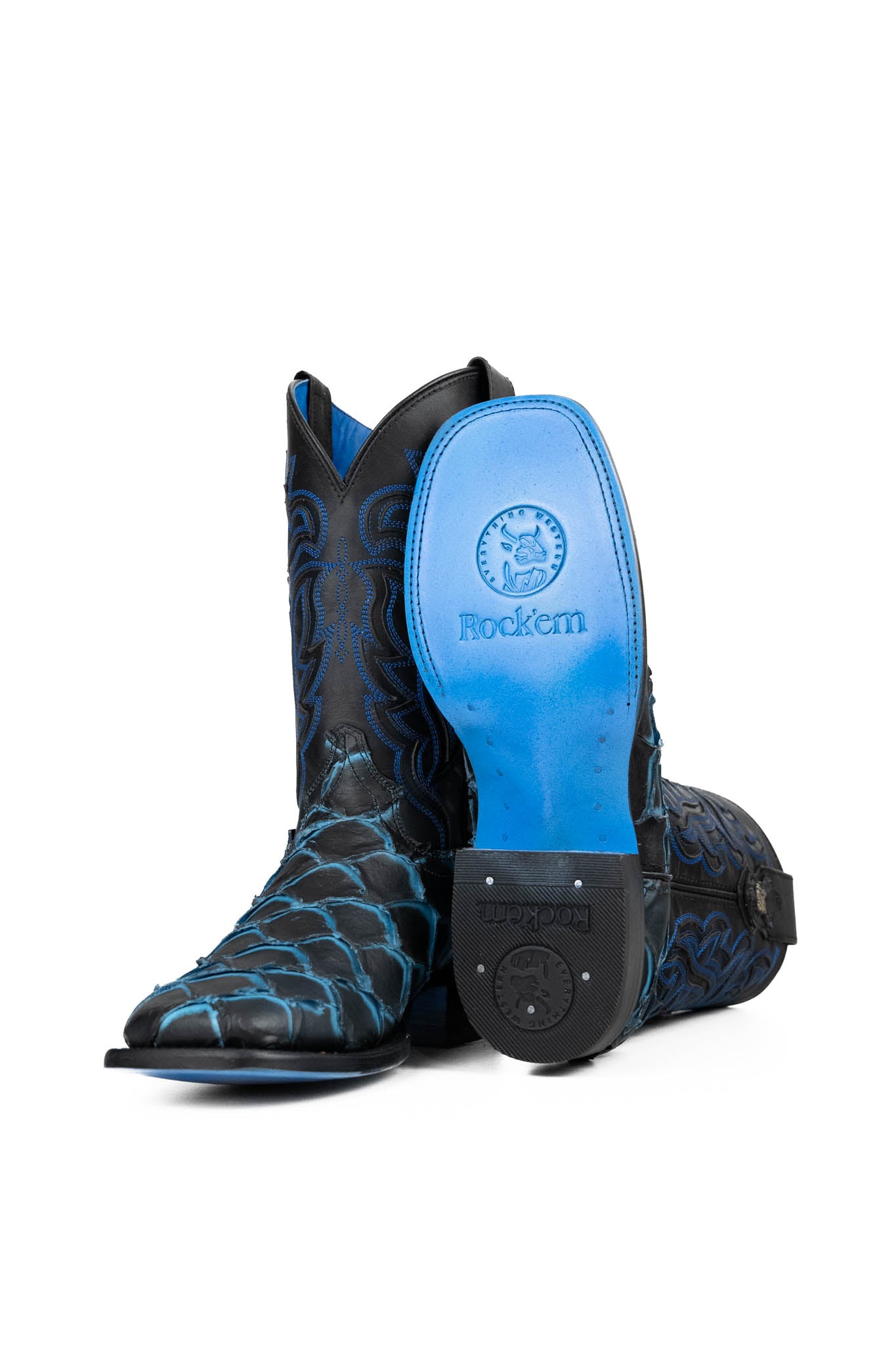 Bruce Fish Pirarucu Blue Bottom Square Toe Cowboy Boot