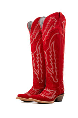 Maggie Suede Knee High Wide Calf Snip Toe Cowgirl Boot