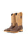 The Renegate Giant Alligator Cowboy Boot in brown made of genuine leather, featuring a square toe, brown caiman print vamp, tan shaft with embroidery, and rubber heel. 