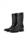 The black Ostrich Rodeo Zipper features genuine leather in black, rodeo toe, ostrich-print vamp, black shaft with white embroidery, rubber heel, and leather sole.