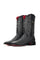 The black Bruce Python Red Bottom  cowboy boots are genuine leather, featuring a square toe, python print vamp,  black shaft with white embroidery, rubber heel, and a red sole. 