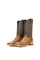 The honey Fuscus cowboy boots are genuine leather, featuring a square toe, honey nuca print vamp, brown embroidery shaft, rubber heel.