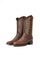 The tan Midland Rodeo Toe cowboy boots are genuine leather, featuring a round toe, sleek tan Nobuck leather finish vamp, tan embroidery shaft, rubber heel, and a leather sole. 