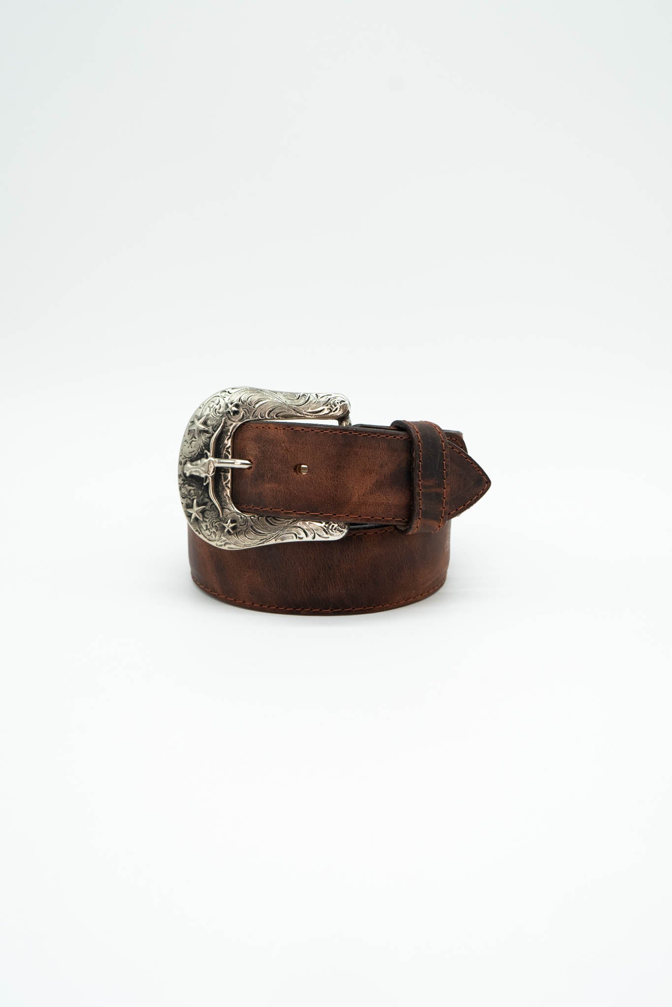 Rock'em Leather Western Longhorn Buckle Cowboy Belt