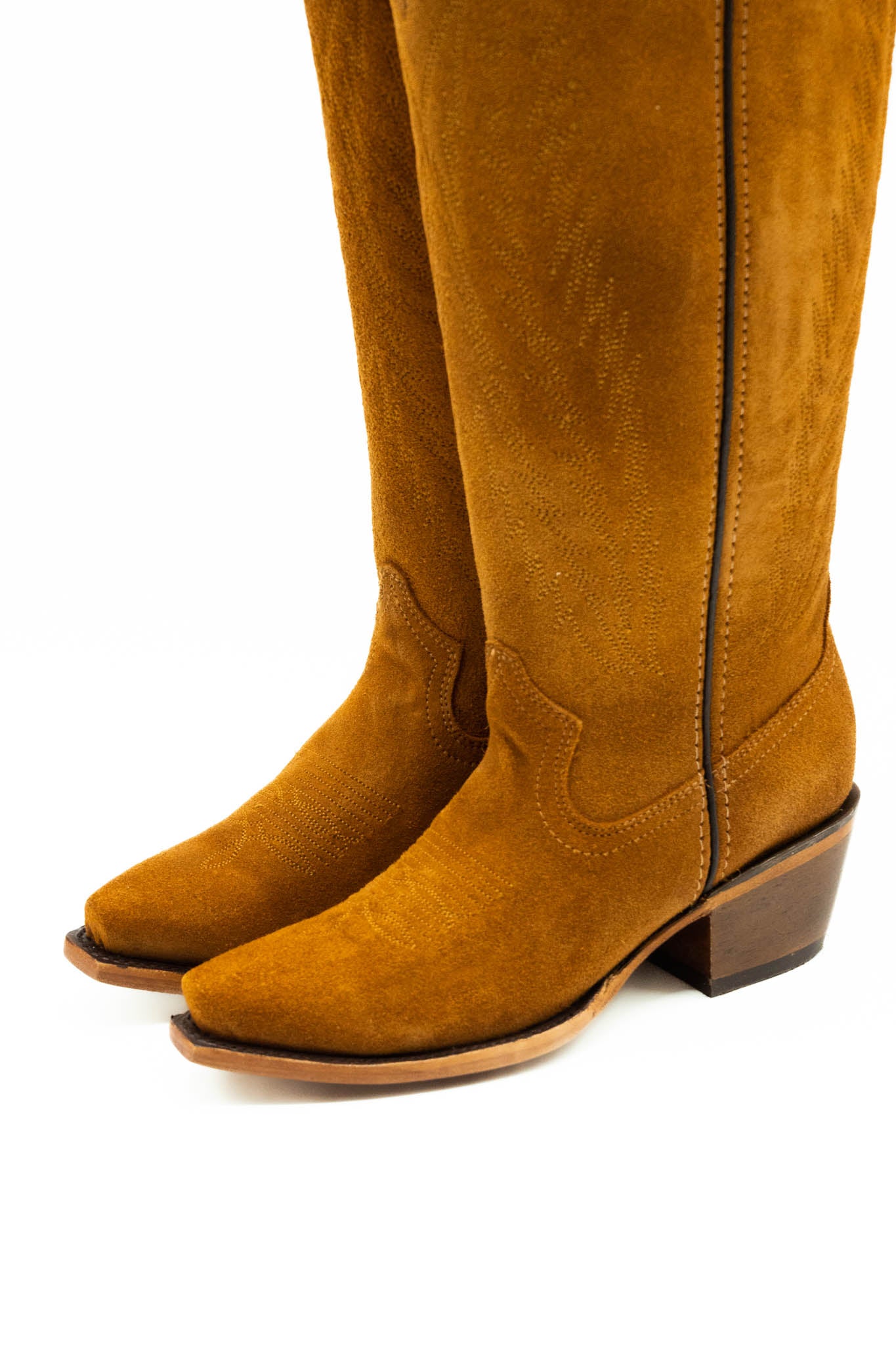 Gia Gamuza Tall Texas Wide Calf Friendly Snip Toe Cowgirl Boots