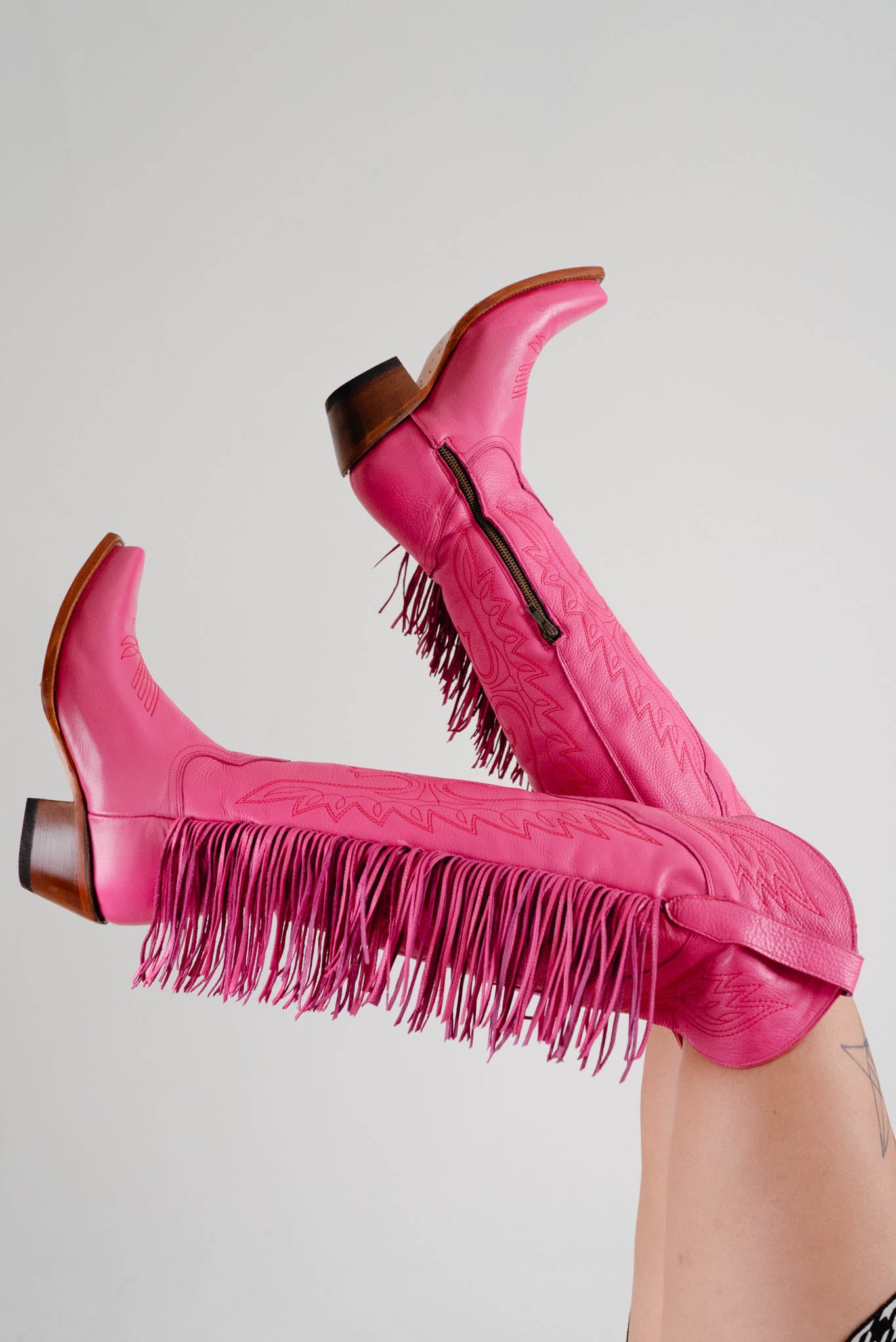 Juany Knee High Fringe Rainbow Snip Toe Cowgirl Boot