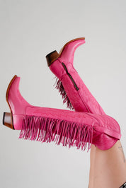 Juany Knee High Fringe Rainbow Snip Toe Cowgirl Boot