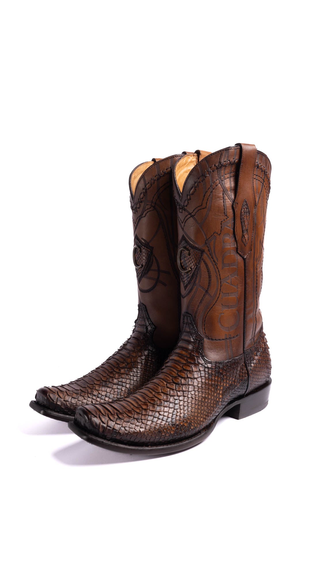 Cuadra CU401 MN Over Brown Python Laser & Embroidery Narrow Square Toe