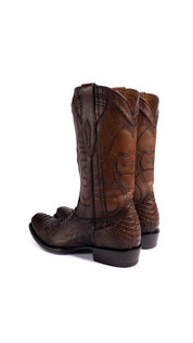 Cuadra CU401 MN Over Brown Python Laser & Embroidery Narrow Square Toe