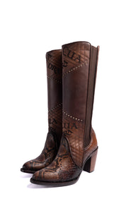 Women Cuadra CU561 LD Glazed Chestnut Python Laser & Embroidery & Woven Round Toe