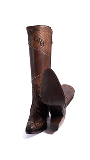 Women Cuadra CU561 LD Glazed Chestnut Python Laser & Embroidery & Woven Round Toe