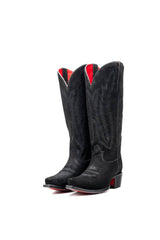 Presley Suede Midi Red Bottom Wide Calf Snip Toe Cowgirl Boot