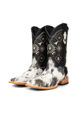 Aztec Cowhide Square Toe Cowboy Boot Size 11 Box WM72