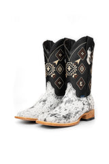 Aztec Cowhide Square Toe Cowboy Boot Size 9 Box WM34