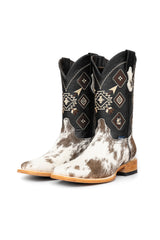 Aztec Cowhide Square Toe Cowboy Boot Size 9 Box WM38