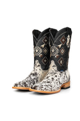 Aztec Cowhide Square Toe Cowboy Boot Size 9 Box WM40