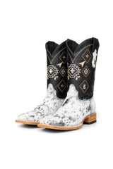 Aztec Cowhide Square Toe Cowboy Boot Size 9 Box WM44
