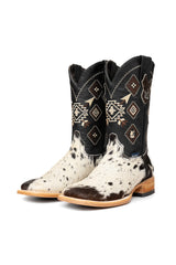 Aztec Cowhide Square Toe Cowboy Boot Size 9.5 Box WM48