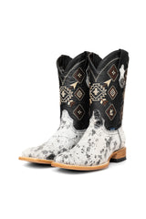 Aztec Cowhide Square Toe Cowboy Boot Size 9.5 Box WM49