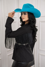 All Around Fringe Long Sleeve Blazer -jj